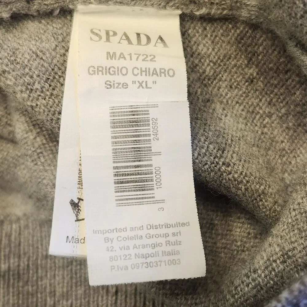 Spada‎ Roma Italian Mens XL Gray 1/4 Zip Wool Cashmere Blend Sweater Elbow Patch